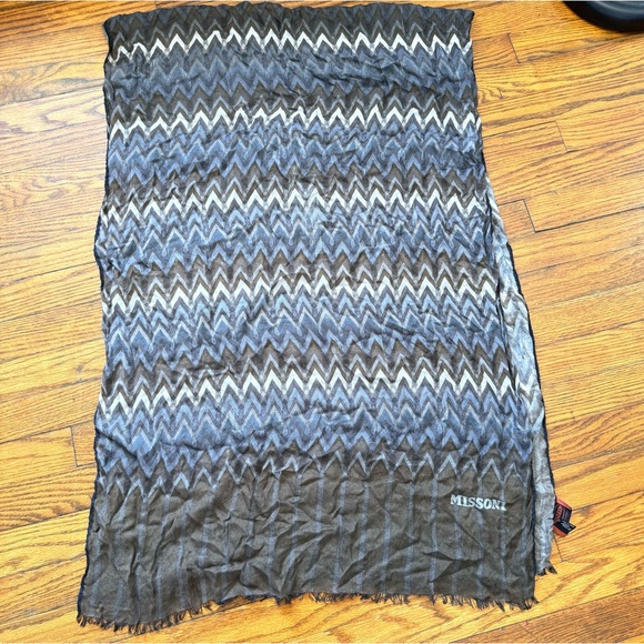 Missoni Cashmere Boho Earth Tone Chevron Striped Scarf - Picture 2 of 10